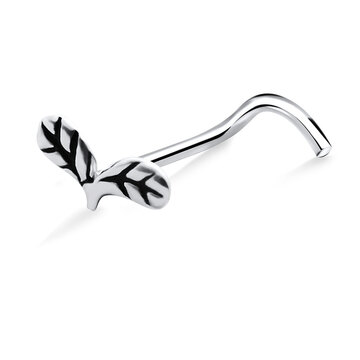 Double Leaves Shaped Silver Curved Nose Stud NSKB-756